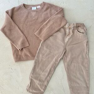 Zara mauve waffle Knit cotton Sweater and ankle Pants Set
